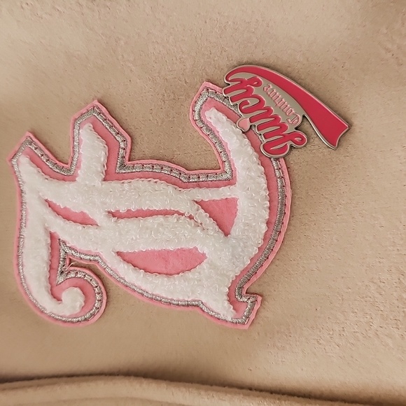 Juicy Couture Beige and Cream Varsity Jacket with Pink Accents Women's Small - Picture 4 of 8